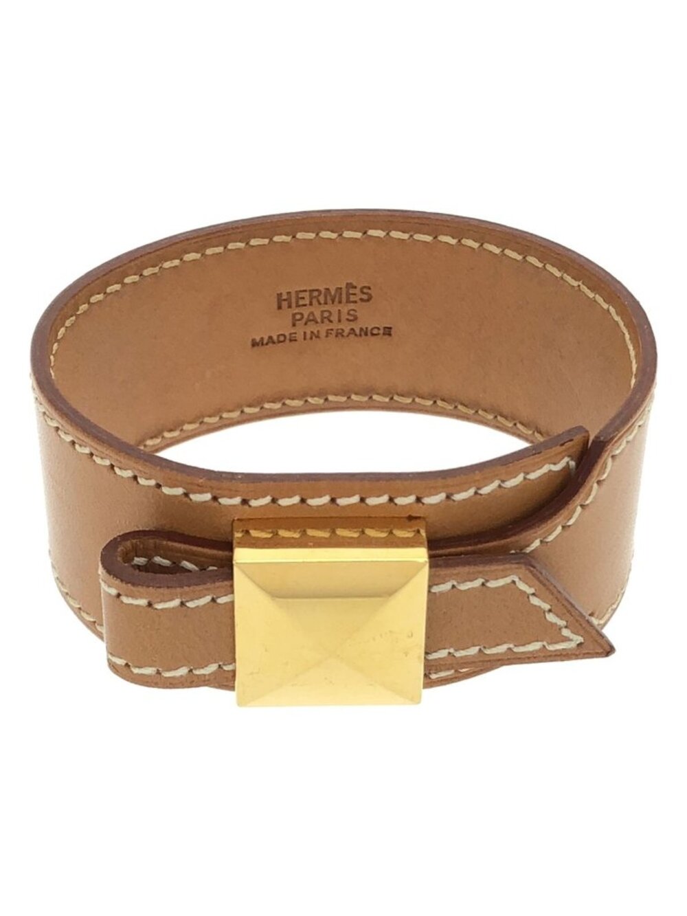 Hermes Meadle Leather Bracelet Camel Brown